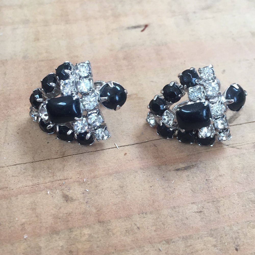 Black Screw On Back Earrings with Rhinestones